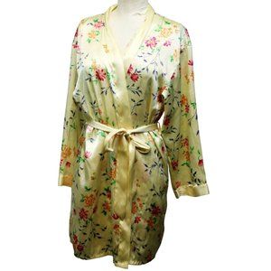 Vertifinene Pale Yellow Chemise Nightgown Robe Colorful Floral Pattern Women L